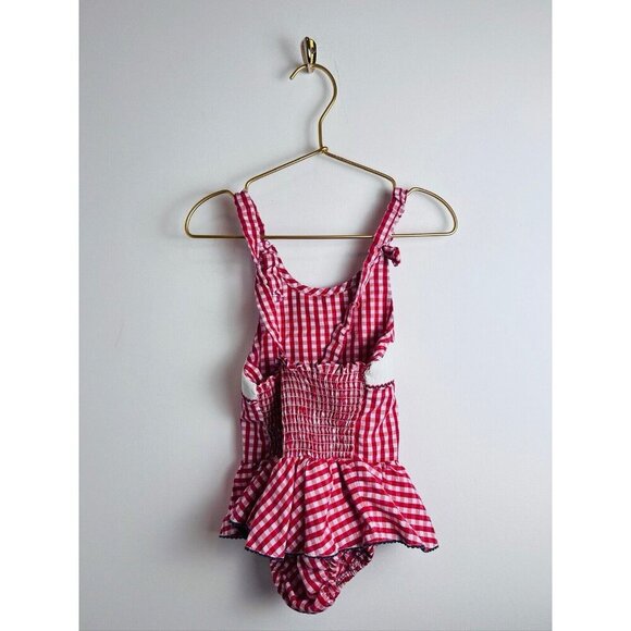 Silly Goose Romper One Piece w/Ruffles Nautical Smocked Red Gingham 4t - Picture 5 of 9